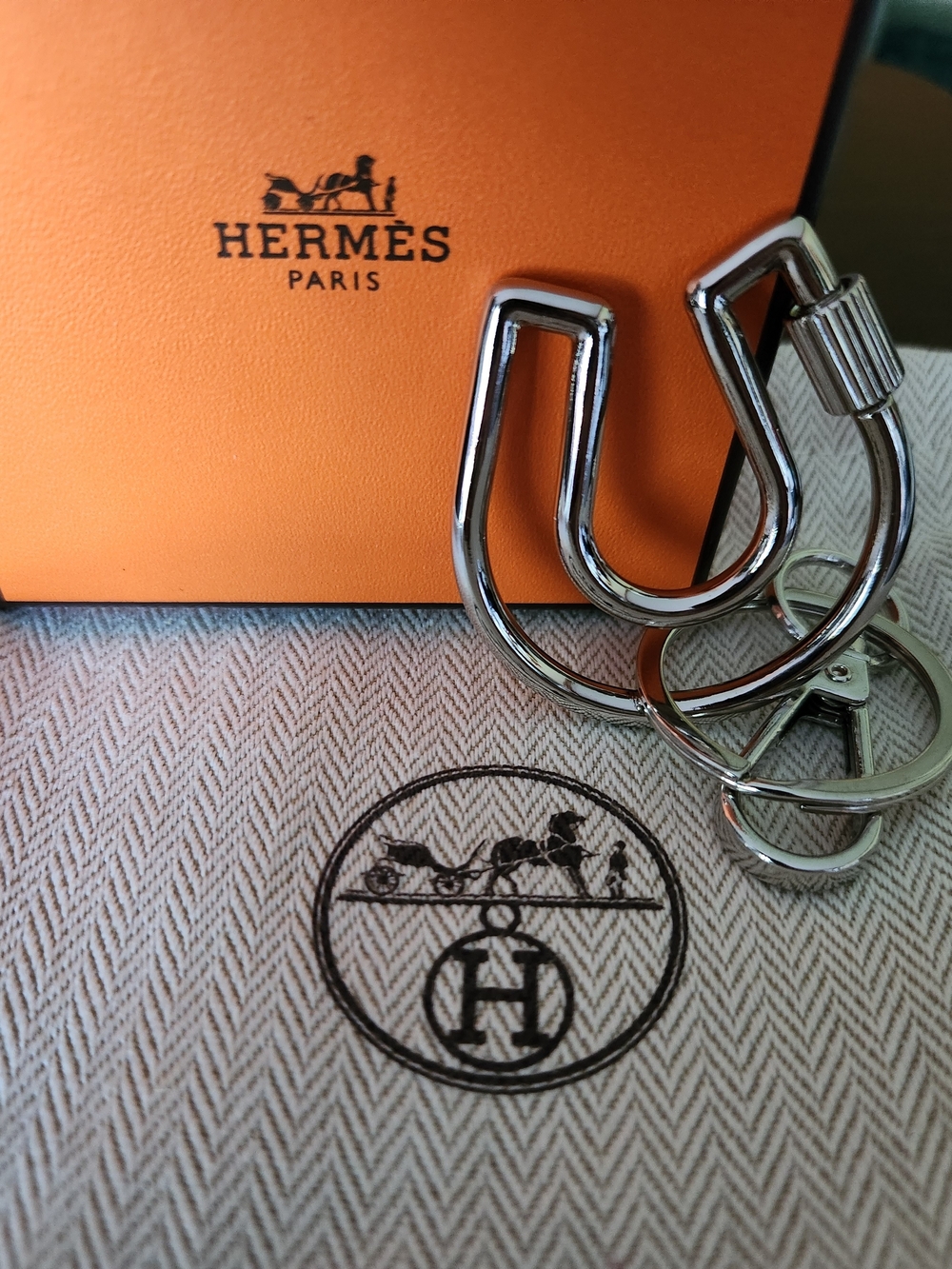 Hermès Silver Tone Metal Keychain w/ Dust Bag